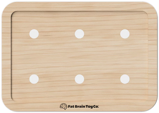 Wooden Fat Brain Play Tab board for use with colorful sensory tiles including gears, switches, and color wheel for interactive play 