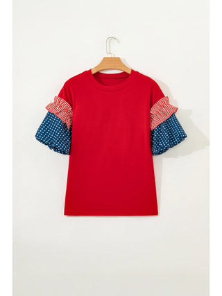 Fiery Red Stars and Stripes Puff Sleeve Top - Simply Blessed Children's Boutique