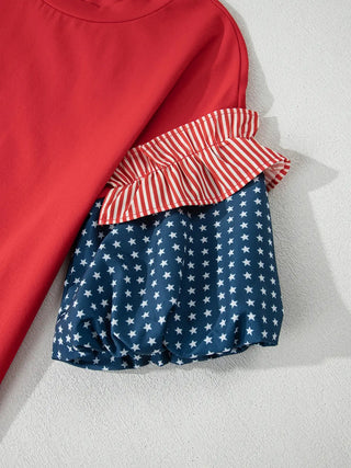 Fiery Red Stars and Stripes Puff Sleeve Top-Women's Short Sleeve Shirt-Simply Blessed Children's Boutique