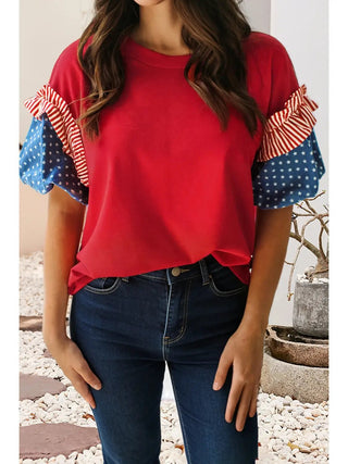 Fiery Red Stars and Stripes Puff Sleeve Top - Simply Blessed Children's Boutique