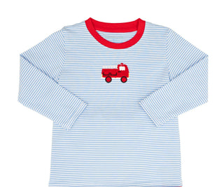 Itsy Bitsy Toddler Boys Long Sleeve Striped Firetruck Shirt-Boys Long Sleeve Shirts-Simply Blessed Children's Boutique