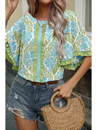 Floral Printed Ruffle Decorative Top - Simply Blessed Children's Boutique