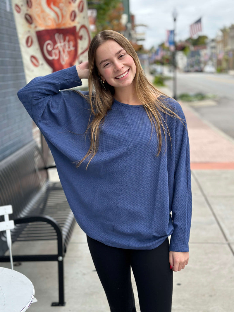 Navy Blue Waffle Weave Long Sleeve Shirt