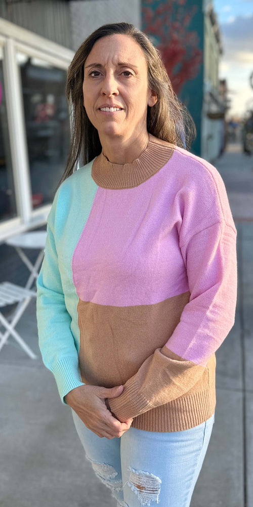 Colorblock Ribbed Trim Sweater
