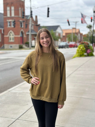 Olive Green Waffle Ladies Long Sleeve Shirt