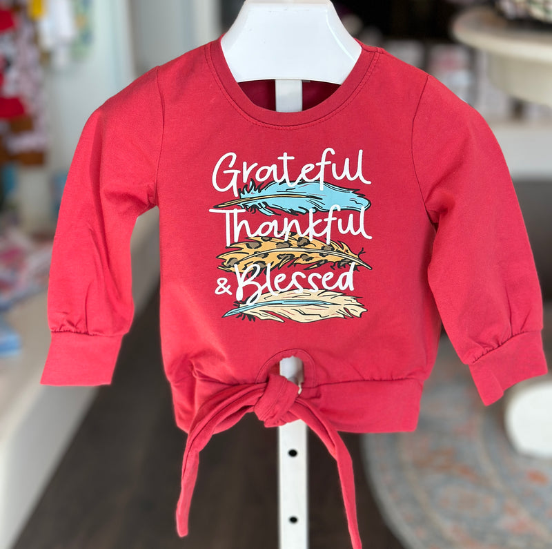 Mom & Me Grateful, Thankful & Blessed Tie Front Shirt - Child