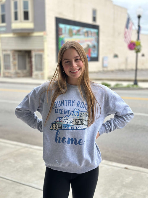 Country Roads Take Me Home KY License Plate Sweatshirt