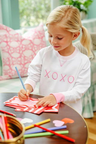 Girls Cassidy Comfy Crewneck – Worth Ave White/Palm Beach Pink/Hamptons Hot Pink/ XOXO | The Beaufort Bonnet Company-Misc.-Simply Blessed Children's Boutique