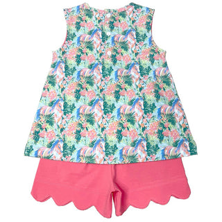 Girls’ Horse Sleeveless Tunic and Coral Short Set by Ishtex-Girls Outfit Sets-Simply Blessed Children's Boutique