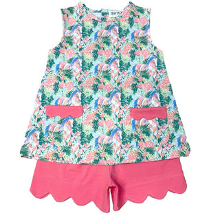 Girls’ Horse Sleeveless Tunic and Coral Short Set by Ishtex-Girls Outfit Sets-Simply Blessed Children's Boutique