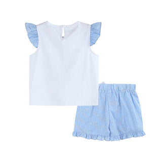 Girls Light Blue Gingham Golf Tee and Shorts Set - Lil Cactus-Misc.-Simply Blessed Children's Boutique