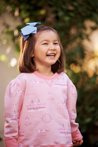 Girls Puff Sleeve Cassidy Comfy Crewneck – A Day at the Derby in Palm Beach Pink by The Beaufort Bonnet Company-Misc.-Simply Blessed Children's Boutique