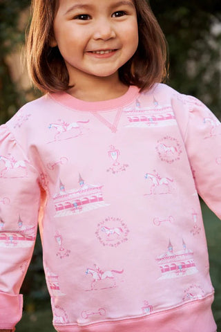 Girls Puff Sleeve Cassidy Comfy Crewneck – A Day at the Derby in Palm Beach Pink by The Beaufort Bonnet Company-Misc.-Simply Blessed Children's Boutique