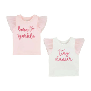 Glitter Flutter Sleeve Tees - Mud Pie-Girls Short Sleeve Shirts-Simply Blessed Children's Boutique