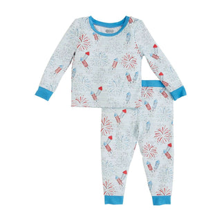 Glow in Dark Blue Firework Pj Sleepie Set-Boys Sleepwear-Simply Blessed Children's Boutique