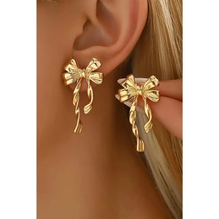 Gold Bow Knot Stud Earrings | Elegant Ribbon Statement Jewelry-Women's Earrings-Simply Blessed Children's Boutique
