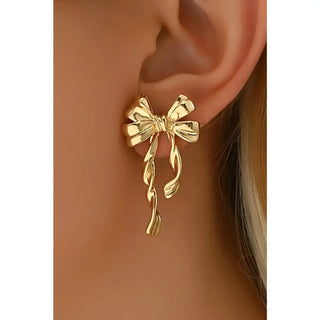 Gold Bow Knot Stud Earrings | Elegant Ribbon Statement Jewelry-Women's Earrings-Simply Blessed Children's Boutique