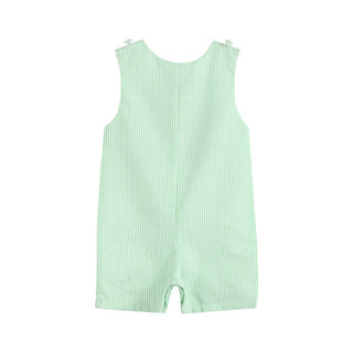 Green Seersucker Bunny Truck Romper-Boys One-Piece-Simply Blessed Children's Boutique
