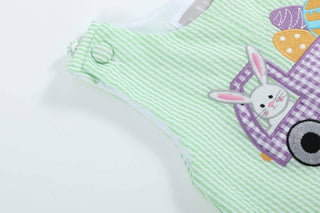 Green Seersucker Bunny Truck Romper-Boys One-Piece-Simply Blessed Children's Boutique