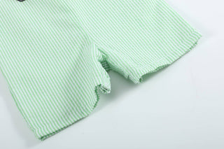 Green Seersucker Bunny Truck Romper-Boys One-Piece-Simply Blessed Children's Boutique