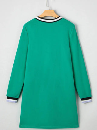 Green V-Neck Varsity Dress-Women's Dresses-Simply Blessed Children's Boutique