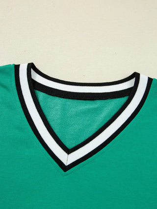 Green V-Neck Varsity Dress-Women's Dresses-Simply Blessed Children's Boutique