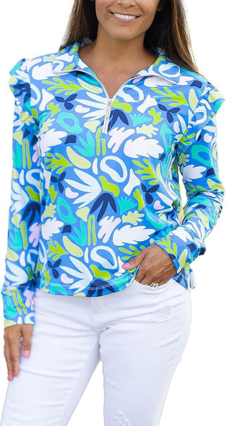 Half Zip Charleston Coral Me Crazy Women's Shirt-Misc.-Simply Blessed Children's Boutique