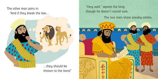 King Darius listens as advisors plot, illustrated in Daniel in the Lion’s Den children’s little board book from Usborne.