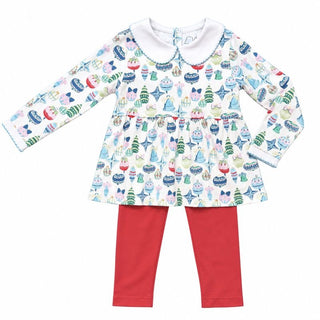 Heyward House Girls Long Sleeve Holiday Play Shirt With Red Leggings - Christmas Ornament-Girls Outfit Sets-Simply Blessed Children's Boutique