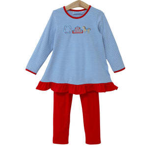 Trotter Street Kids Girls Horse & Stable Applique Outfit