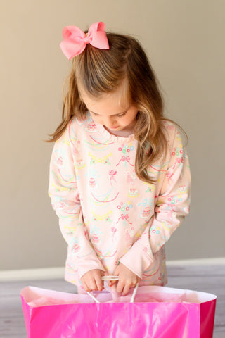 Cassidy Ruffle Comfy Crewneck – Golden Birthday / Pier Party Pink