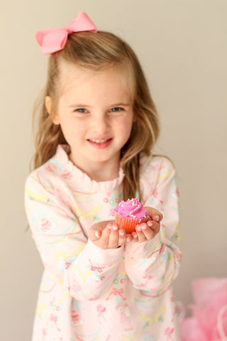 Cassidy Ruffle Comfy Crewneck – Golden Birthday / Pier Party Pink