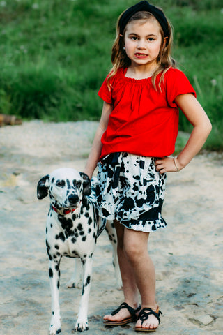 Red Off the Shoulder Cowgirl Holstein  Shorts Set