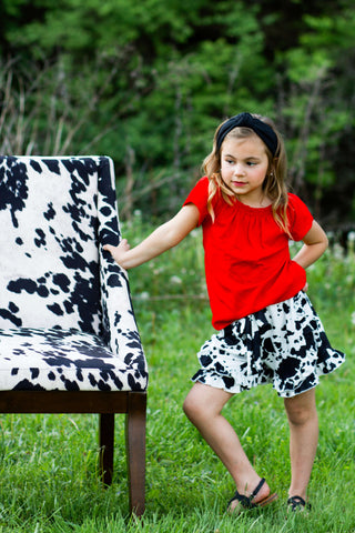 Red Off the Shoulder Cowgirl Holstein  Shorts Set