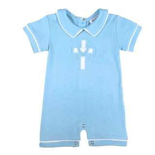 Ishtex Boys’ Blue Cross Embroidered Romper – Timeless Baptism & Easter Outfit-Infants-Simply Blessed Children's Boutique