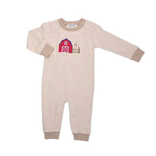 Ishtex Boys Light Brown Farm Applique Romper-Infants-Simply Blessed Children's Boutique