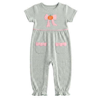 Ishtex Baby Girls Pumpkin and Bow Applique Romper-Infants-Simply Blessed Children's Boutique