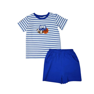 Royal Blue Striped Wildcat Boys Short Set – Kentucky game day outfit with sporty applique and comfy elastic waist shorts.