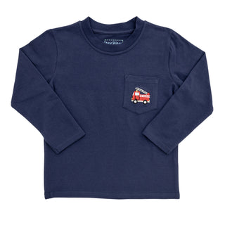 Itsy Bitsy Toddler Boys Navy Long Sleeve Firetruck Shirt-Boys Long Sleeve Shirts-Simply Blessed Children's Boutique