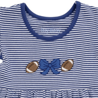 Itsy Bitsy Royal Blue Stripe Football and Bow Dress-Girls Dresses-Simply Blessed Children's Boutique