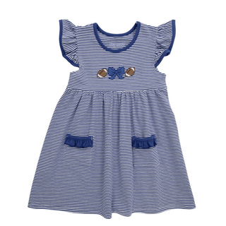 Itsy Bitsy Royal Blue Stripe Football and Bow Dress-Girls Dresses-Simply Blessed Children's Boutique