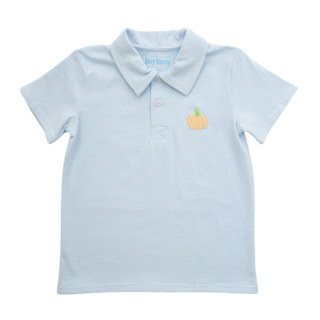Itsy Bitsy Boys Light Blue Microstripe Pumpkin Polo-Boys Short Sleeve Shirts-Simply Blessed Children's Boutique