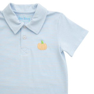Itsy Bitsy Boys Light Blue Microstripe Pumpkin Polo-Boys Short Sleeve Shirts-Simply Blessed Children's Boutique
