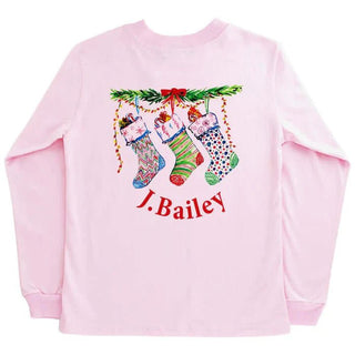 J. Bailey Girls Long Sleeve Logo Tee- Stockings on Pink-Misc.-Simply Blessed Children's Boutique