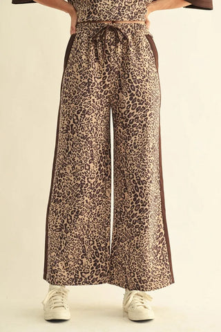 Jodifl Women's Faux Suede Leopard Print Wide Leg Pants-Women's Jeans-Simply Blessed Children's Boutique