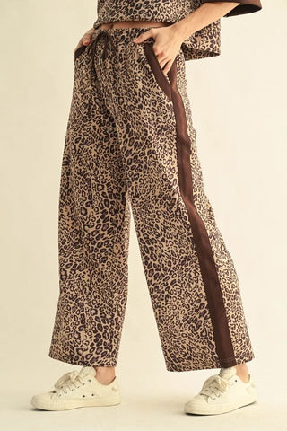 Jodifl Women's Faux Suede Leopard Print Wide Leg Pants-Women's Jeans-Simply Blessed Children's Boutique