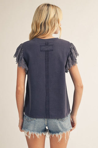 Jodifl Lace Flutter Sleeve Flag Patch Top-Women's Tops-Simply Blessed Children's Boutique