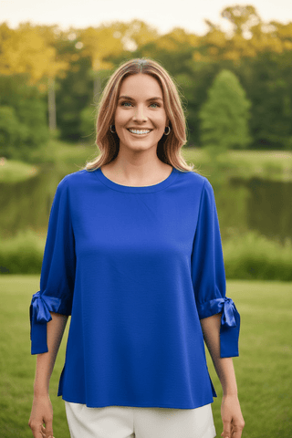 Jodifl Ribbon Tie Sleeve Casual Blouse-Women's Tops-Simply Blessed Children's Boutique