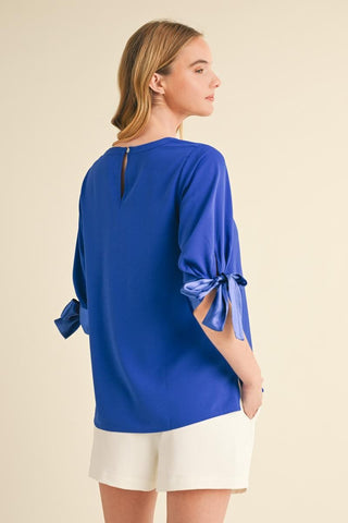 Jodifl Ribbon Tie Sleeve Casual Blouse-Women's Tops-Simply Blessed Children's Boutique