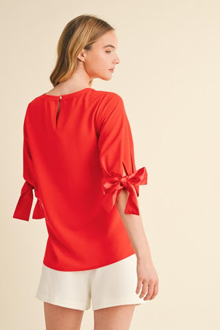 Jodifl Ribbon Tie Sleeve Casual Blouse-Women's Tops-Simply Blessed Children's Boutique